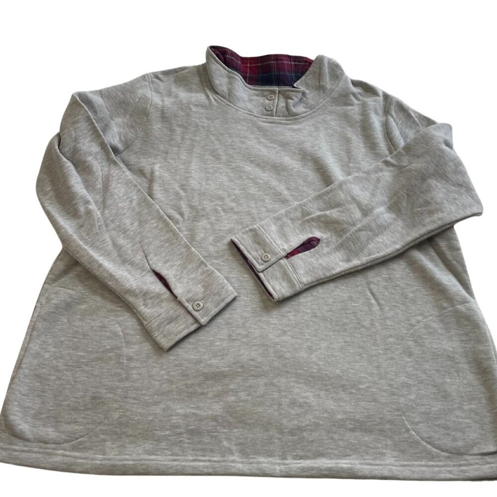 Blair Women's xl Sweatshirt  Gray Long Sleeve pullover pockets plaid detail